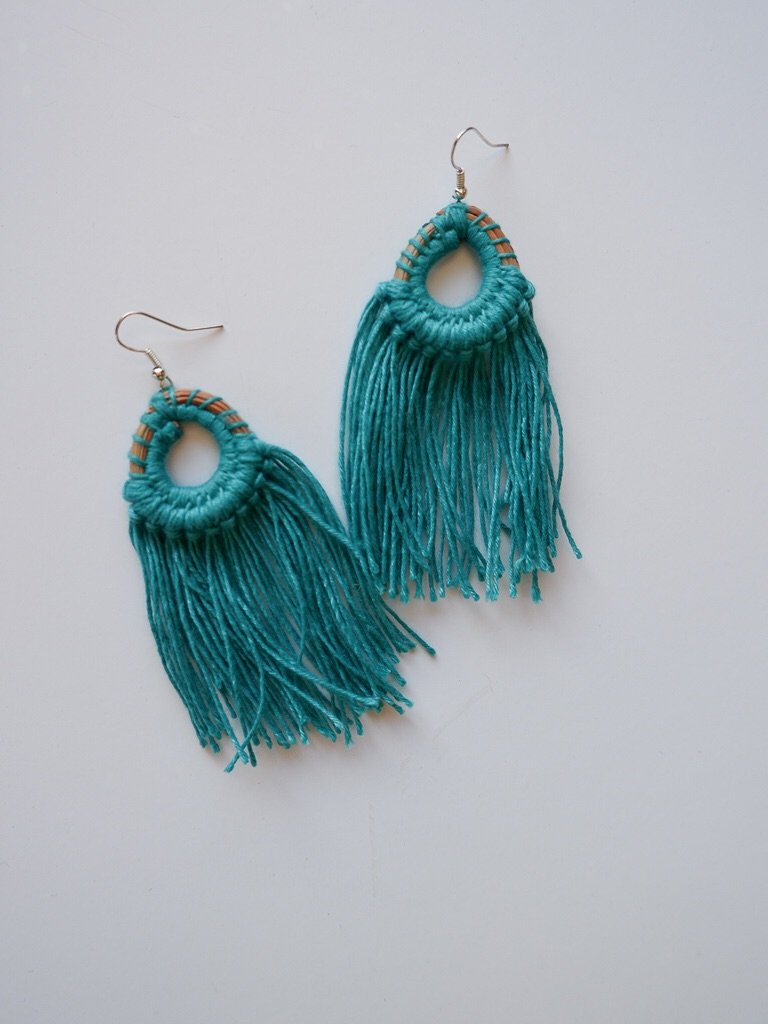 Aqua Pastel green silk tassel handmade post earrings at 950  Azilaa